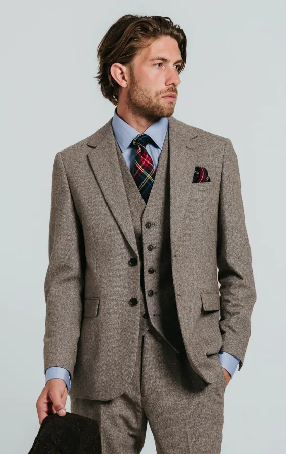 Brown Herringbone Tweed Piece Suit Dobell