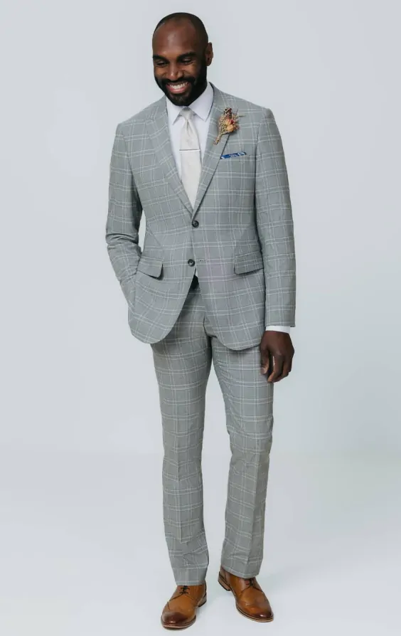Grey with Tan Check Suit with Peak Lapel thumbnail 2