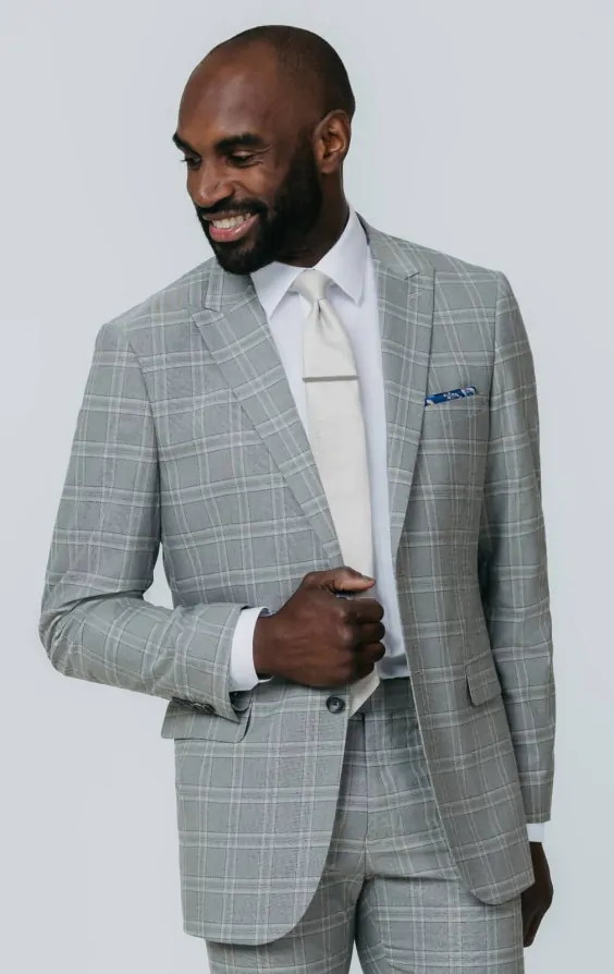 Grey with Tan Check Suit with Peak Lapel primary image