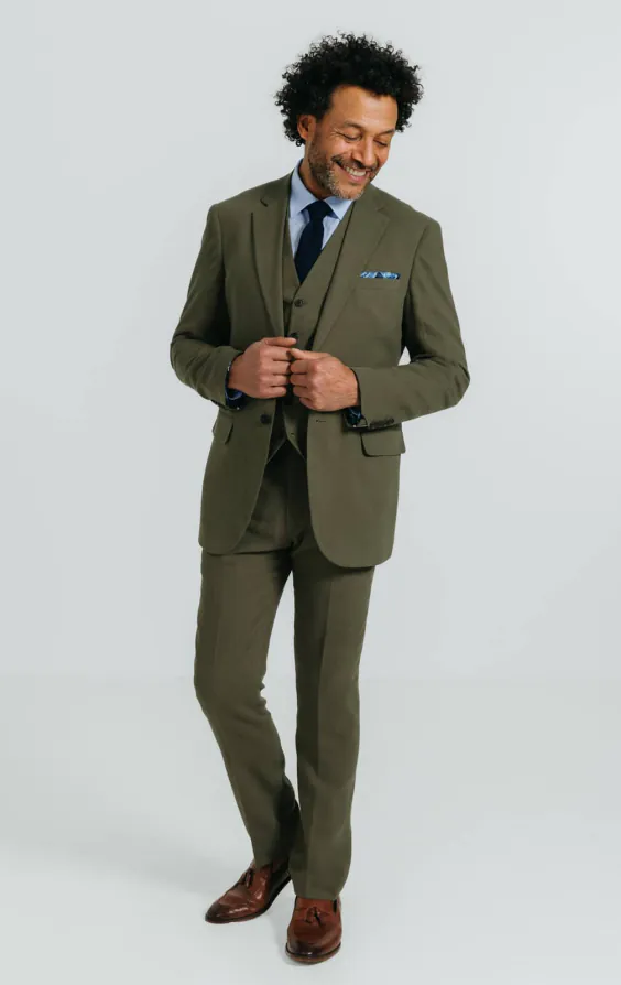 Green Linen Twill 3 Piece Suit - photo 1
