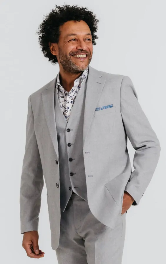Light Grey Linen Piece Suit Dobell