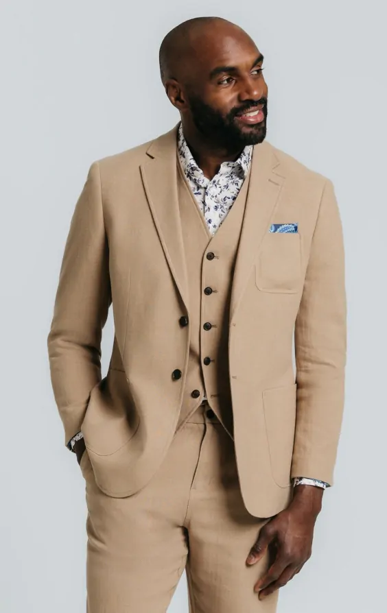 Tan Linen Twill Piece Casual Suit Dobell