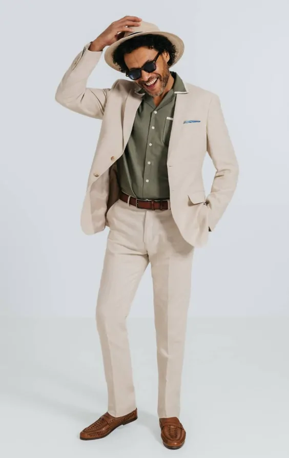 Oatmeal Linen Herringbone Suit thumbnail 2