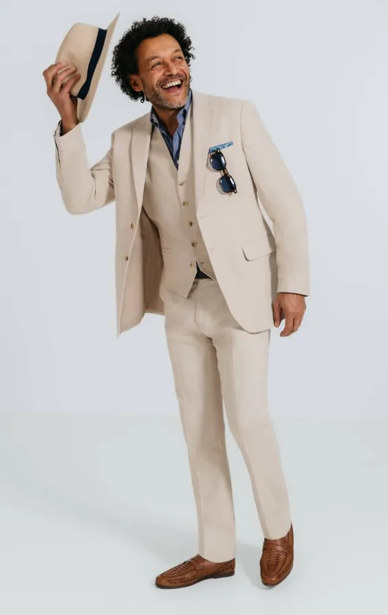 Oatmeal Linen Herringbone 3 Piece Suit thumbnail 2