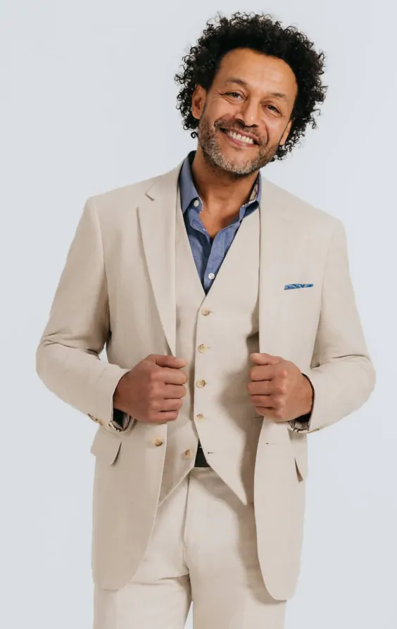 Oatmeal Linen Herringbone 3 Piece Suit primary image