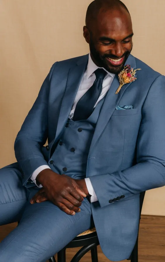 Blue Sharkskin 3 Piece Suit thumbnail 2