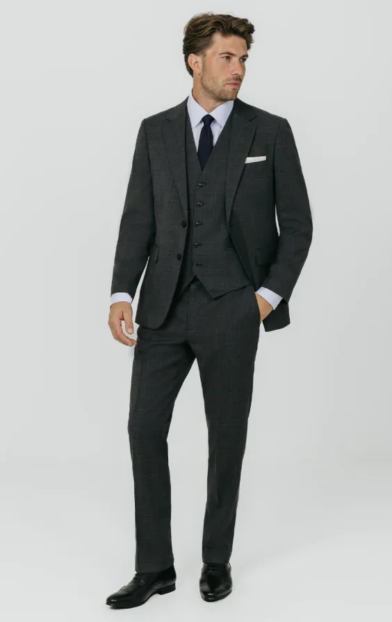 Charcoal Windowpane Check 3 Piece Suit thumbnail 2