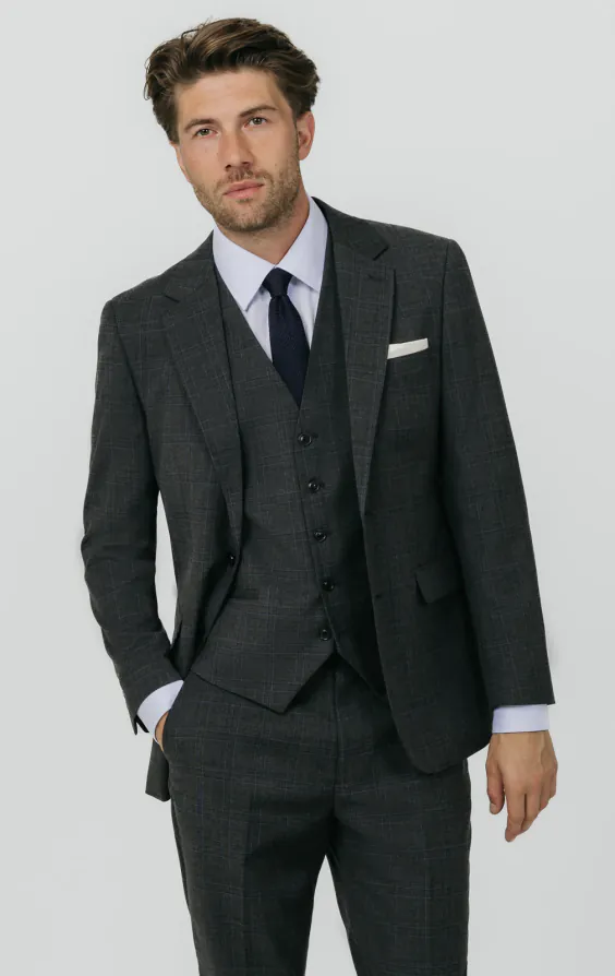 Charcoal Windowpane Check 3 Piece Suit primary image