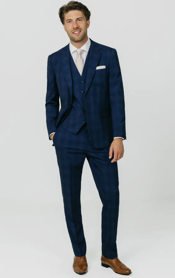 Royal Blue Shadow Check 3 Piece Suit thumbnail 2