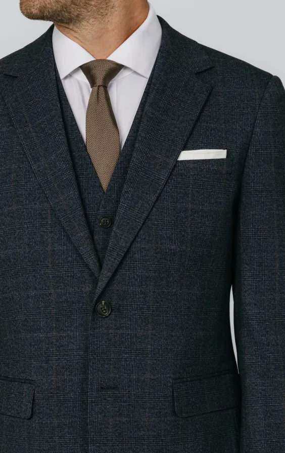 Navy with Rust Check 3 Piece Suit thumbnail 4