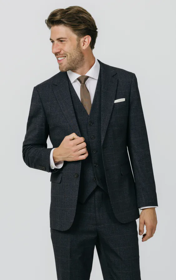 Navy with Rust Check 3 Piece Suit primary image