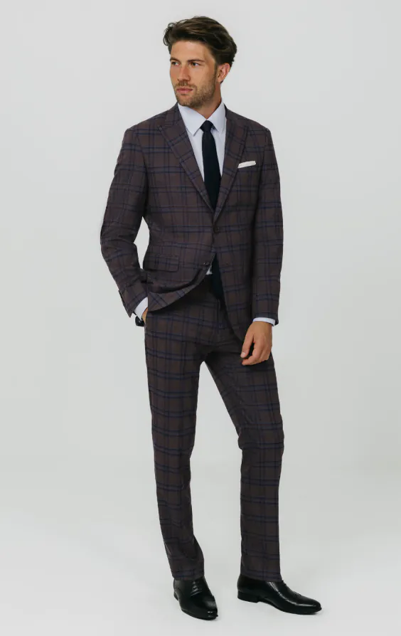 Burgundy with Blue Windowpane Check Suit - photo 1 Burgundy with Blue Windowpane Check Suit - photo 1