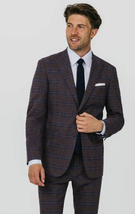 Burgundy with Blue Windowpane Check Suit Burgundy with Blue Windowpane Check Suit