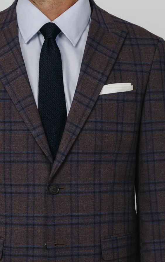 Burgundy with Blue Windowpane Check 3 Piece Suit thumbnail 4