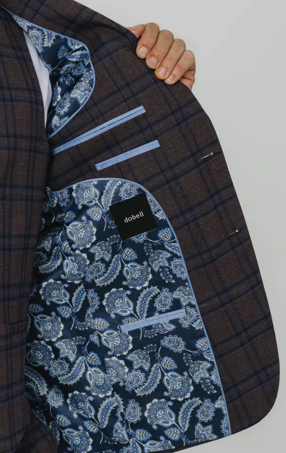 Burgundy with Blue Windowpane Check 3 Piece Suit thumbnail 5