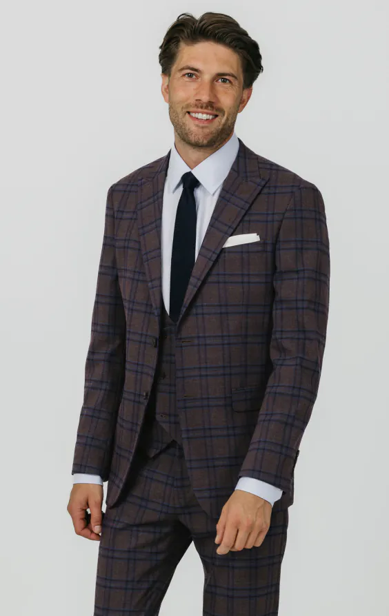 Burgundy with Blue Windowpane Check 3 Piece Suit primary image