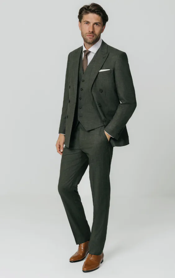 Green Weave Double Breasted 3 Piece Suit thumbnail 2