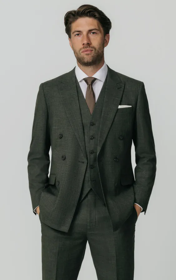 Green Weave Double Breasted 3 Piece Suit primary image