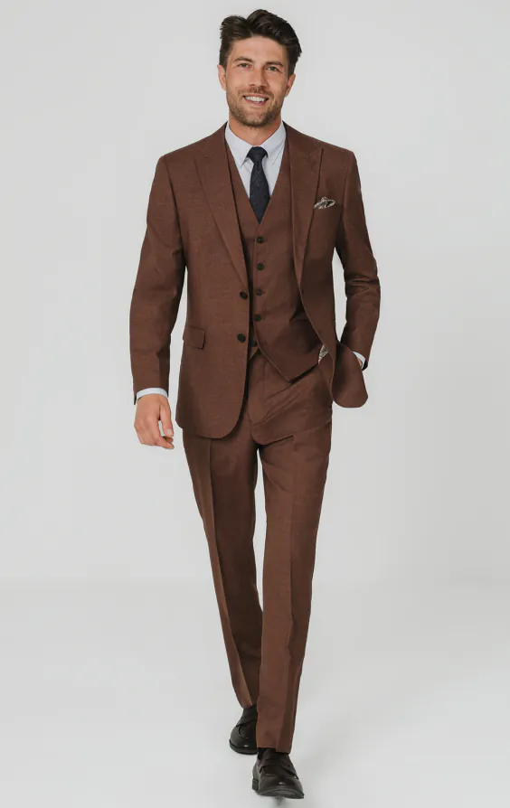 Rust Brown Textured Weave 3 Piece Suit - photo 1 Rust Brown Textured Weave 3 Piece Suit - photo 1