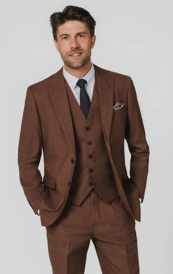 Rust Brown Textured Weave 3 Piece Suit Rust Brown Textured Weave 3 Piece Suit