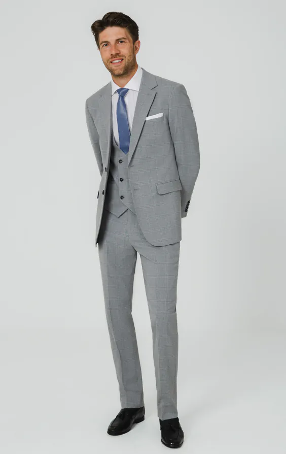 Light Grey & Blue Check 3 Piece Suit - photo 1 Light Grey & Blue Check 3 Piece Suit - photo 1