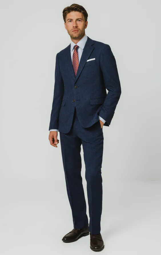 Blue Herringbone Tweed 3 Piece Suit - photo 1