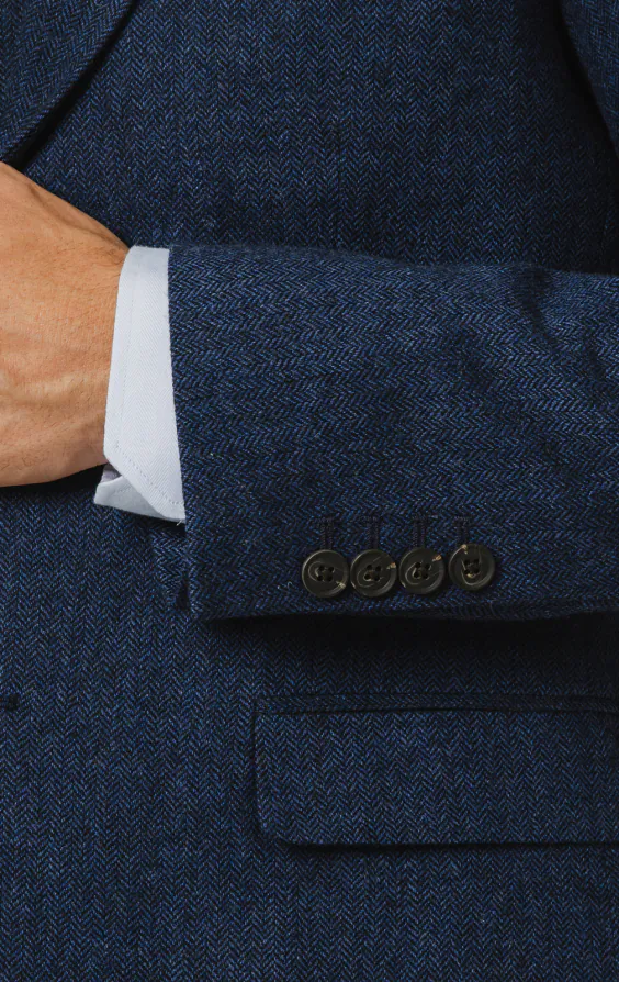 Blue Herringbone Tweed 3 Piece Suit - photo 2