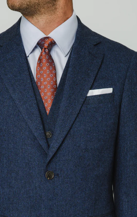 Blue Herringbone Tweed 3 Piece Suit - photo 3