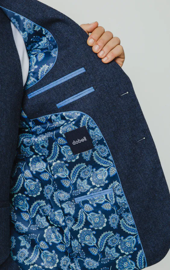 Blue Herringbone Tweed 3 Piece Suit - photo 4