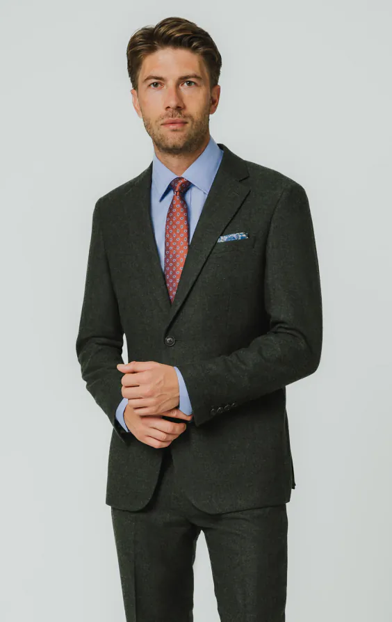 Dark Green Herringbone Tweed Suit