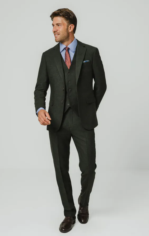 Dark Green Herringbone Tweed 3 Piece Suit - photo 1 Dark Green Herringbone Tweed 3 Piece Suit - photo 1