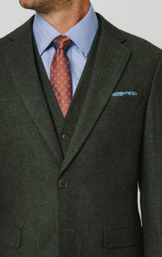 Dark Green Herringbone Tweed 3 Piece Suit - photo 2 Dark Green Herringbone Tweed 3 Piece Suit - photo 2