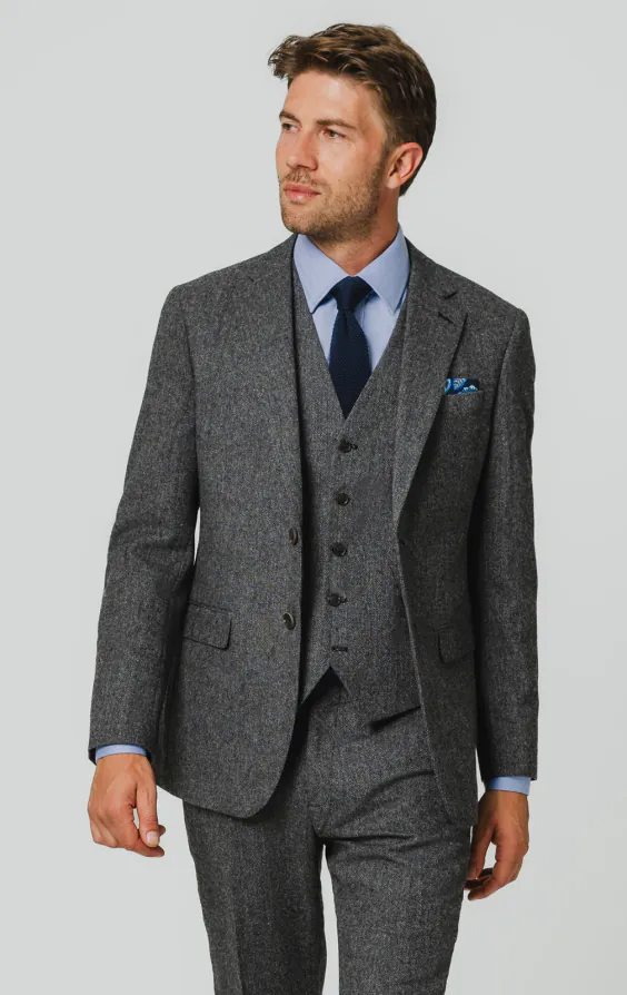 Grey Herringbone Tweed 3 Piece Suit Grey Herringbone Tweed 3 Piece Suit