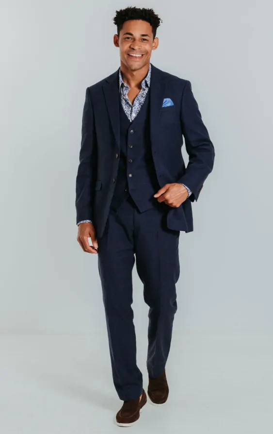 Navy Linen 3 Piece Suit thumbnail 2