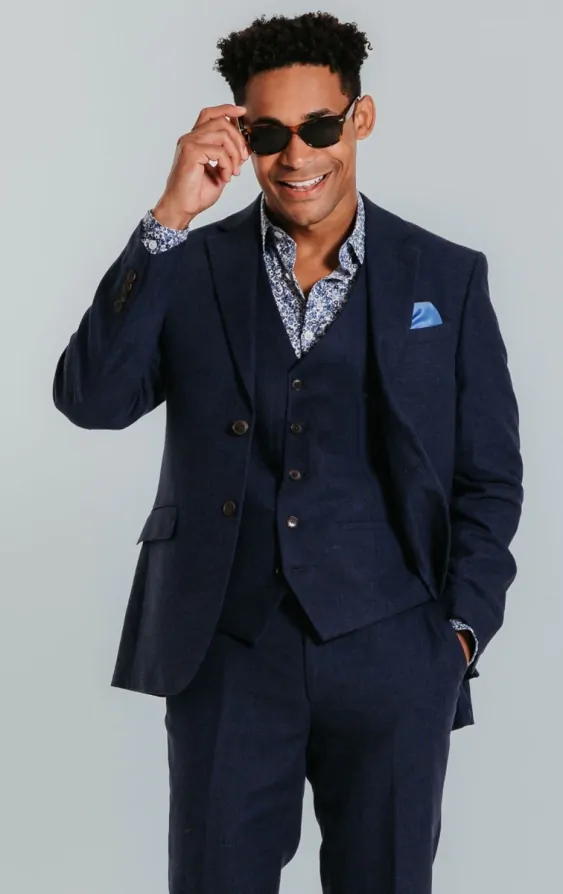 Navy Linen 3 Piece Suit primary image
