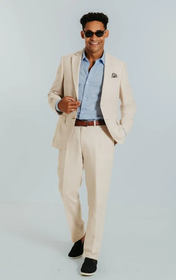 Dobell Cream Linen Suit Dobell