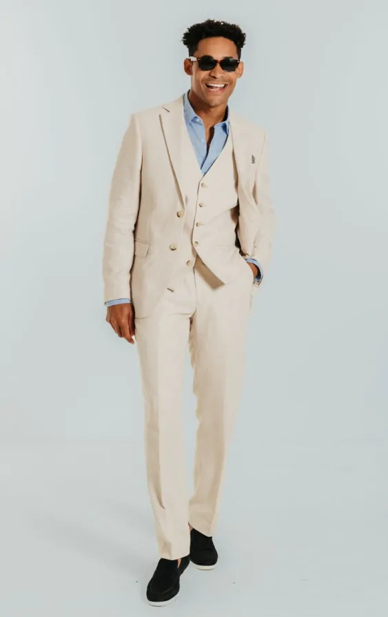 Cream Linen 3 Piece Suit thumbnail 2
