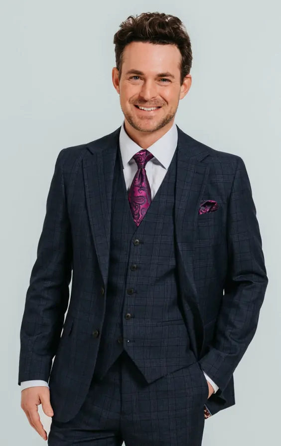 Dobell Navy Check 3 Piece Suit Dobell