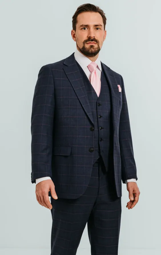 Navy with Pink Check 3 Piece Suit primary image