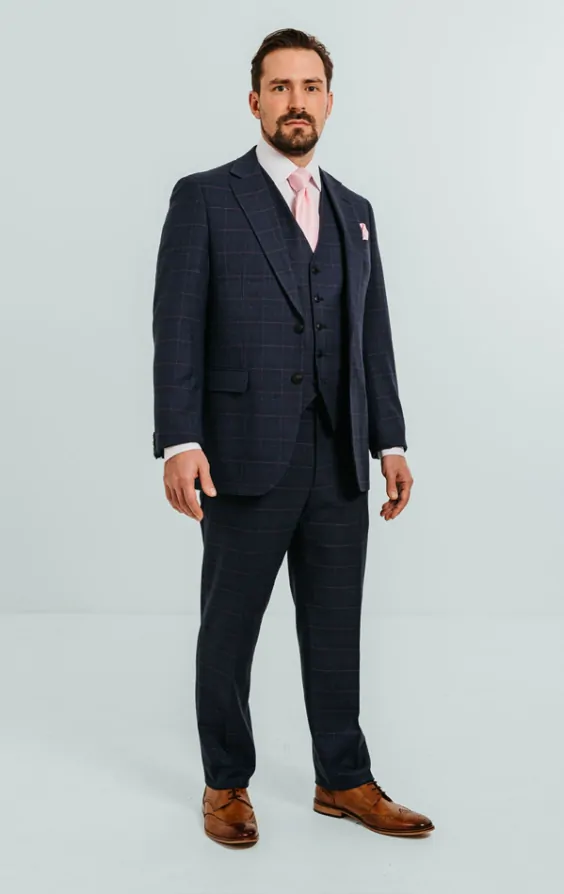 Navy with Pink Check 3 Piece Suit thumbnail 2