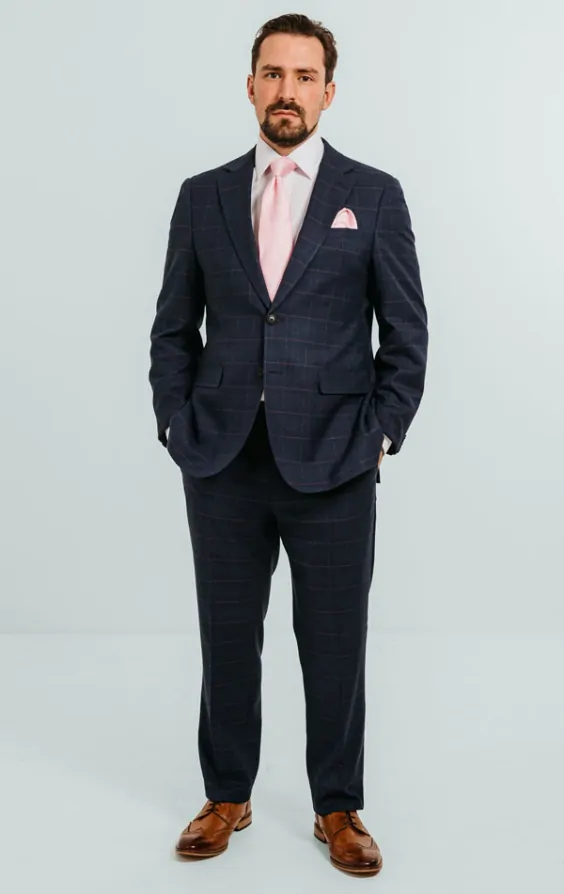 Dobell Navy with Pink Check Suit Dobell
