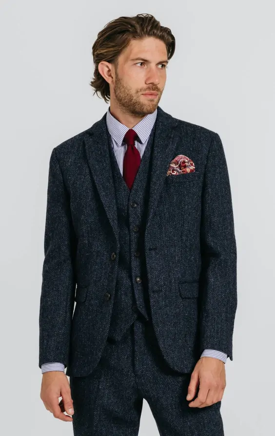 Harris Tweed Blue Herringbone Suit Dobell