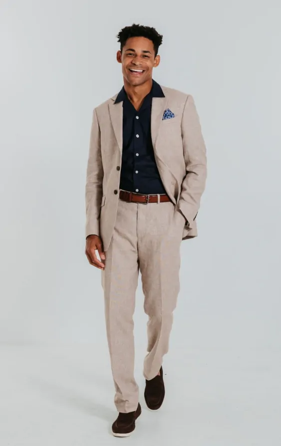 Sand Linen Slim Fit Suit thumbnail 2