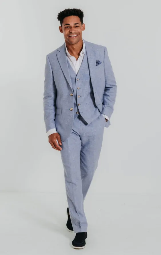 Light Blue Linen 3 Piece Suit thumbnail 2