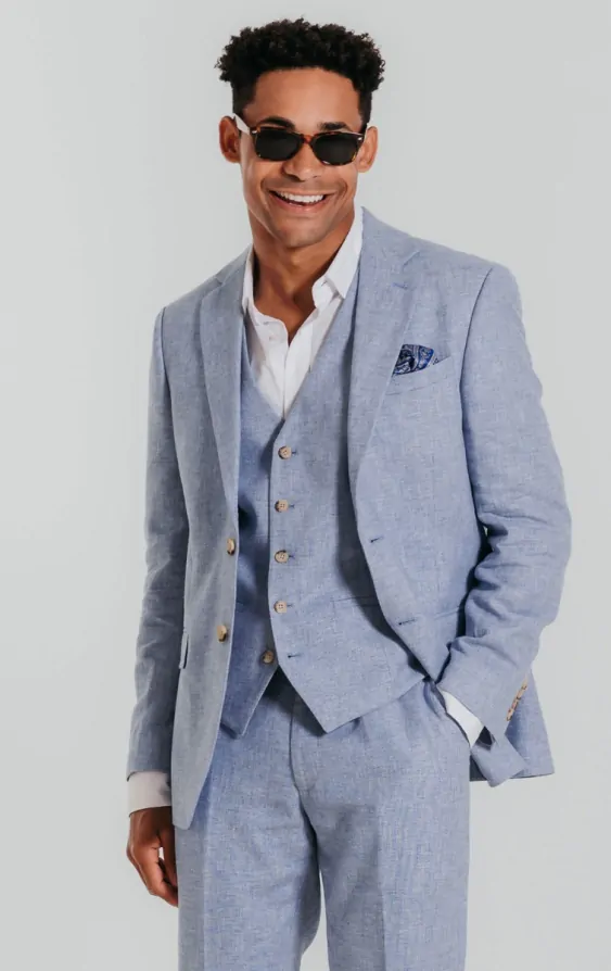 Light Blue Linen 3 Piece Suit primary image