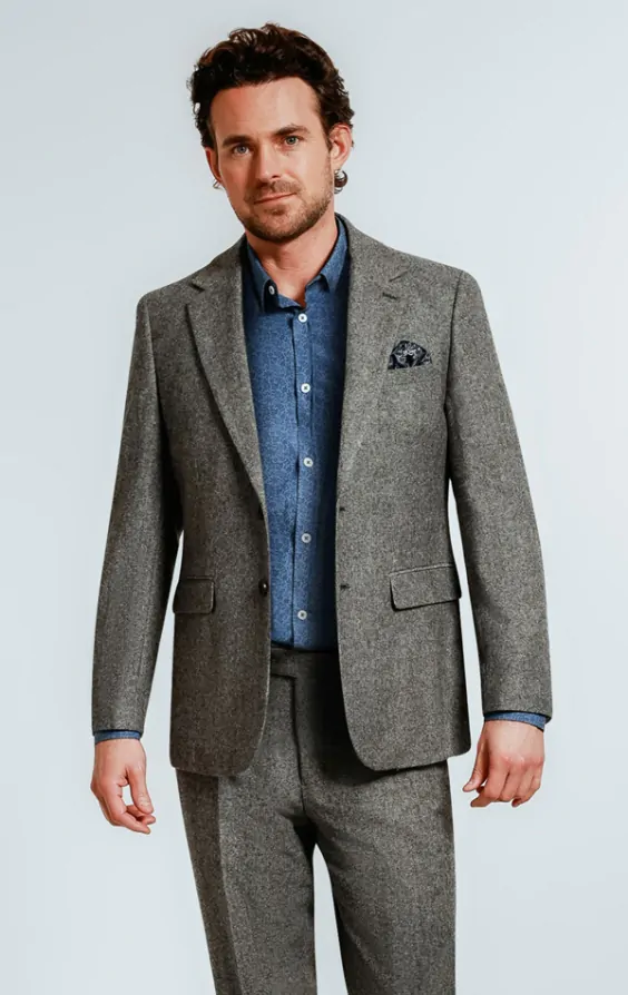 Dobell Light Grey Donegal Tweed Suit Dobell