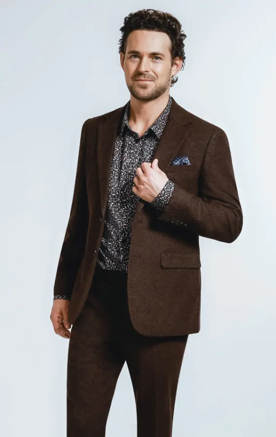 Dobell Burgundy Donegal Tweed Suit Dobell