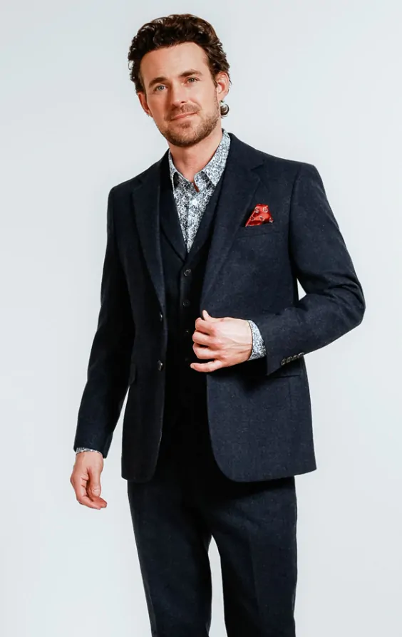Dobell Navy Donegal Tweed 3 Piece Suit | Dobell