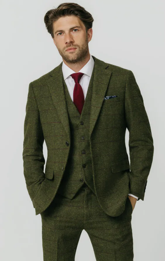 Green Windowpane Check Tweed 3 Piece Suit primary image
