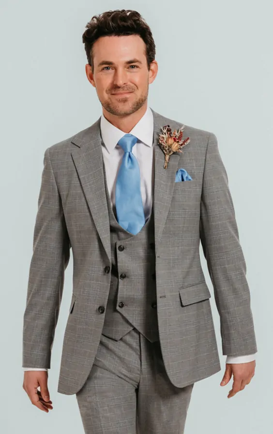 Dobell Light Grey Check Piece Suit Dobell